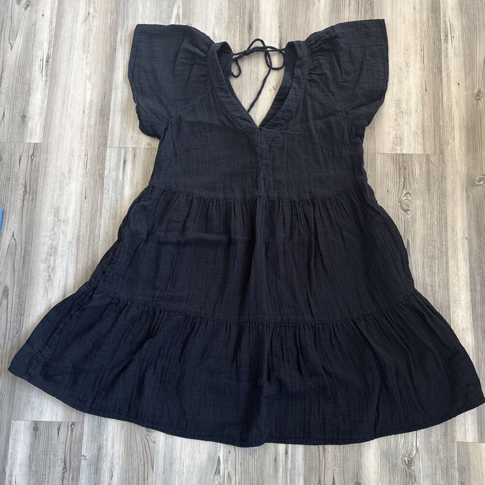 Old Navy Black Flutter Sleeve Romantic Swing Ruffle Dress Size Large
